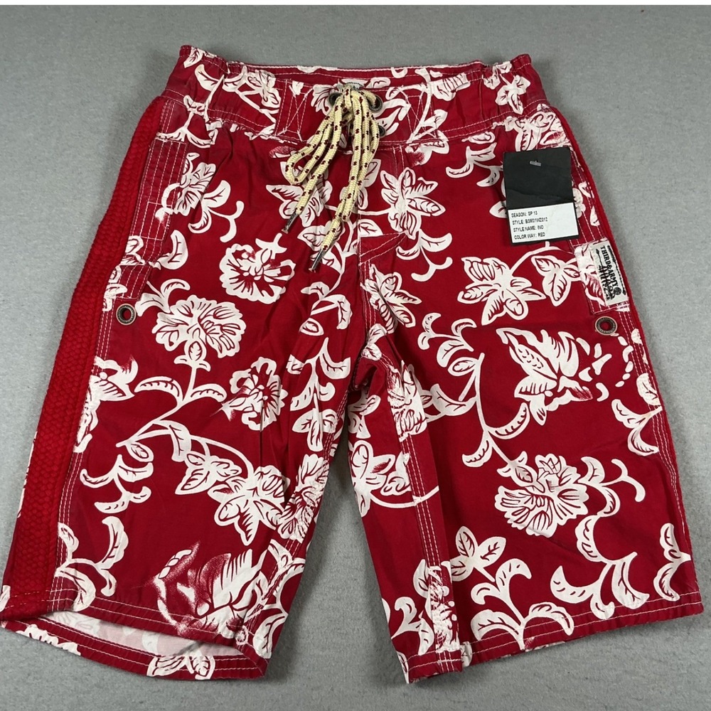 Third & Army Boys Size 12 Red White Floral Board Shorts Swim Trunks NWT